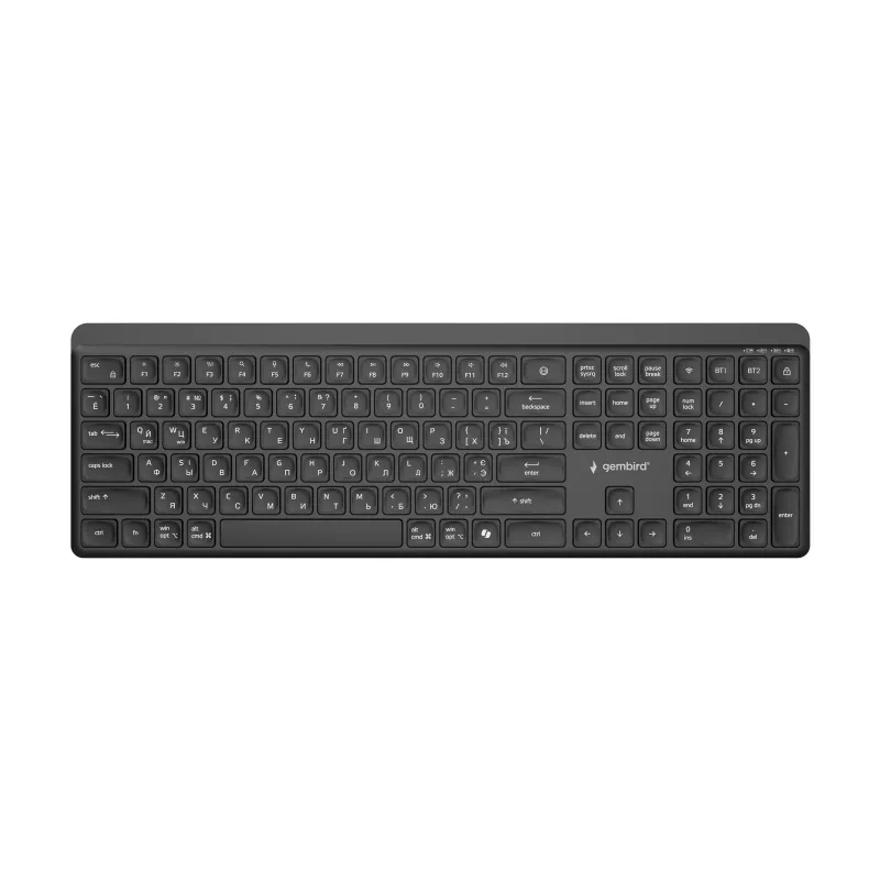 Gembird KB-WPS-03-CYRL Tastiera wireless slim dual-mode (2.4G + BT), Layout russo/cirillico, Nero