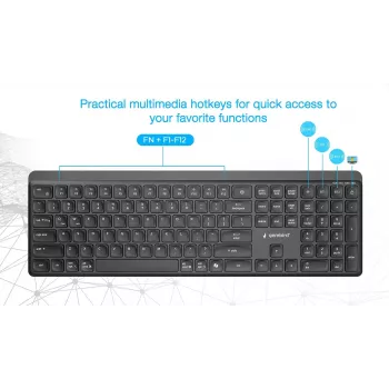 Gembird KB-WPS-03 Dual-Mode Pro-Business Slim Tastiera wireless, 2.4G + Bluetooth, layout US, nera