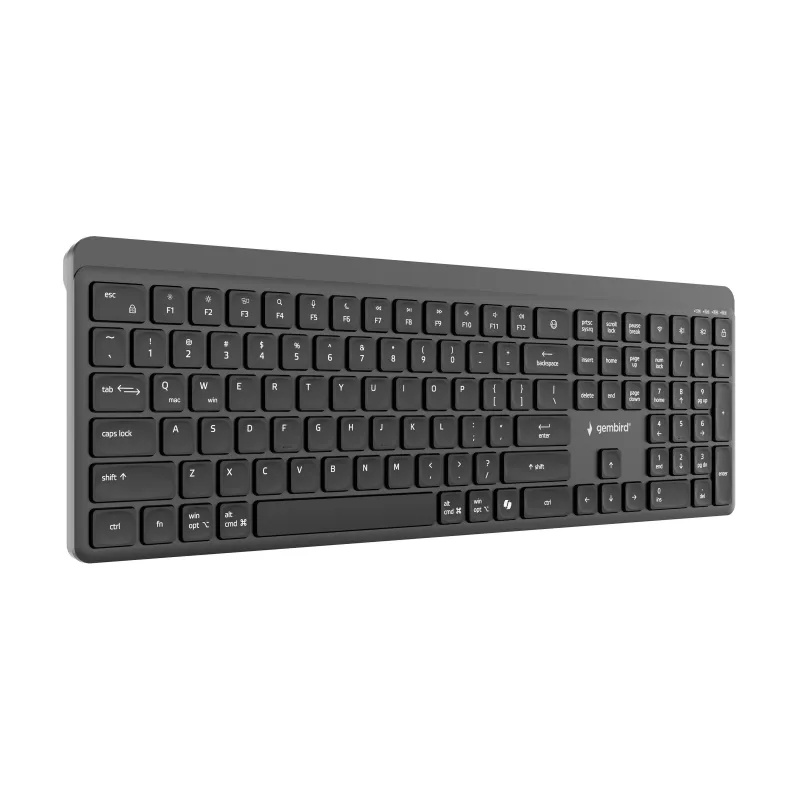 Gembird KB-WPS-03 Dual-Mode Pro-Business Slim Tastiera wireless, 2.4G + Bluetooth, layout US, nera