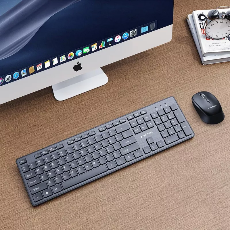 GEMBIRD KBS-WCH-04-RU Set Tastiera e Mouse Wireless, Layout Russo, Nero