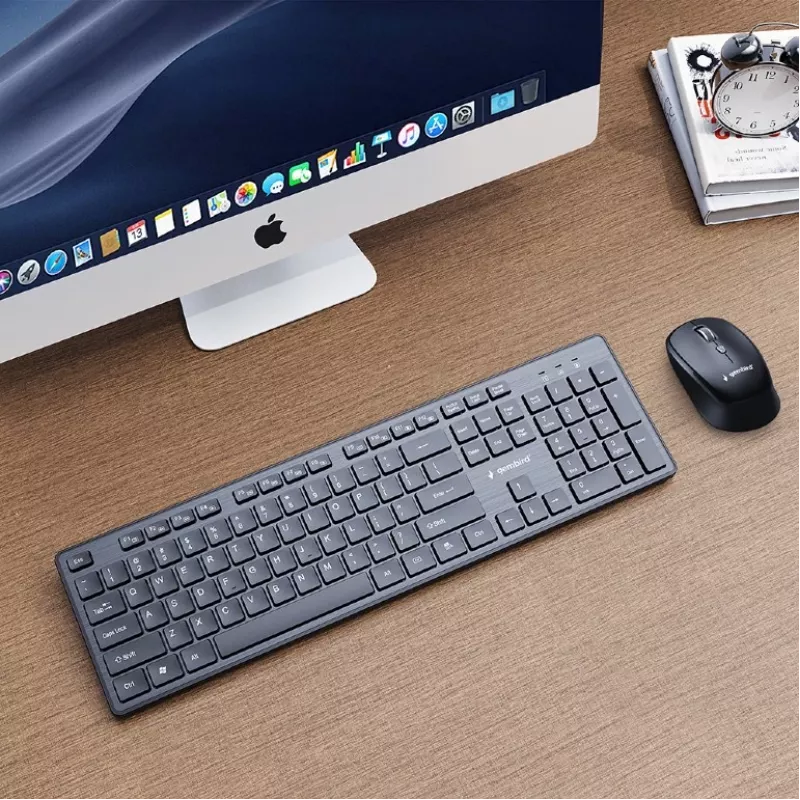 GEMBIRD KBS-WCH-04-RU Set Tastiera e Mouse Wireless, Layout Russo, Nero