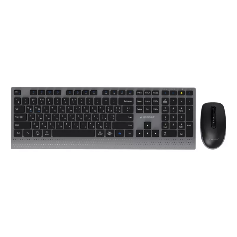 Gembird KBS-WPS-02-CYRL set tastiera e mouse wireless dual-mode, 2.4G + Bluetooth, layout russo cirillico, nero