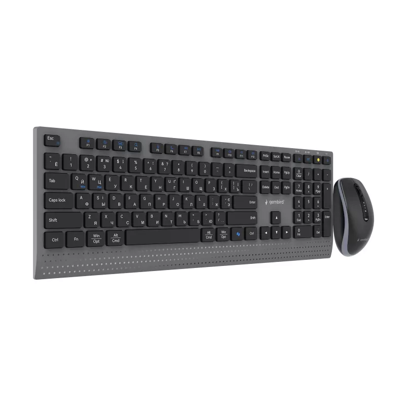 Gembird KBS-WPS-02-CYRL set tastiera e mouse wireless dual-mode, 2.4G + Bluetooth, layout russo cirillico, nero