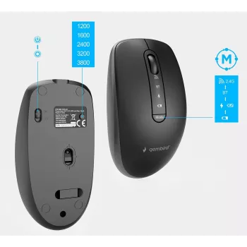 Gembird KBS-WPS-02 set desktop wireless slim dual-mode, 2.4GHz + Bluetooth, layout US (tastiera e mouse)
