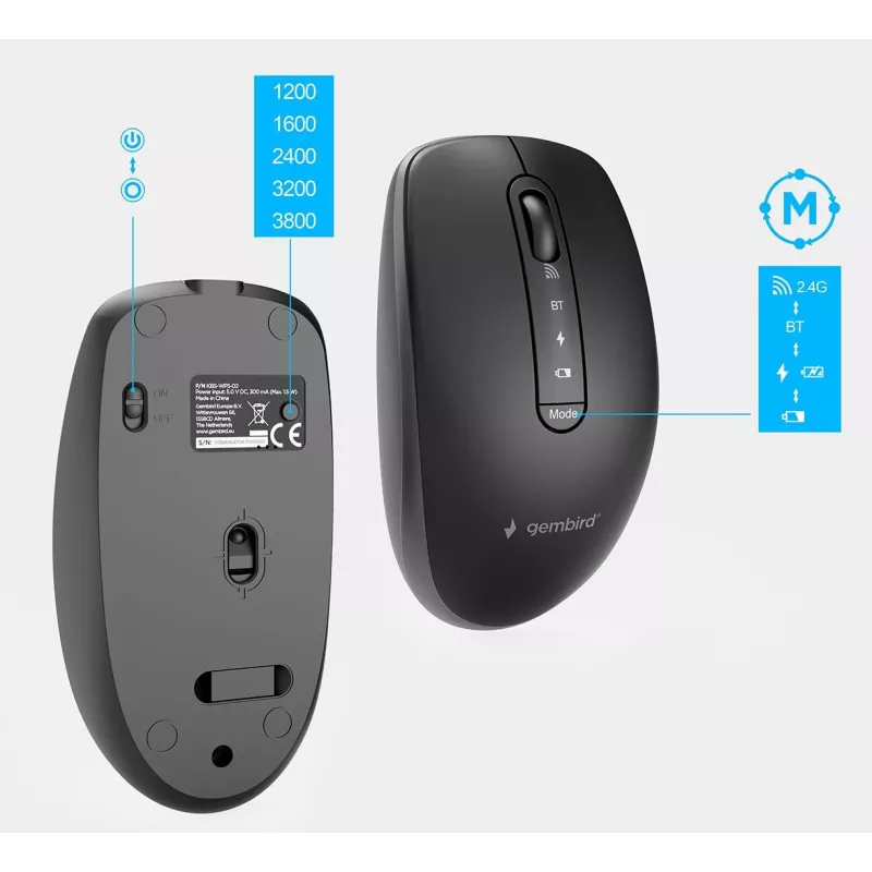 Gembird KBS-WPS-02 set desktop wireless slim dual-mode, 2.4GHz + Bluetooth, layout US (tastiera e mouse)