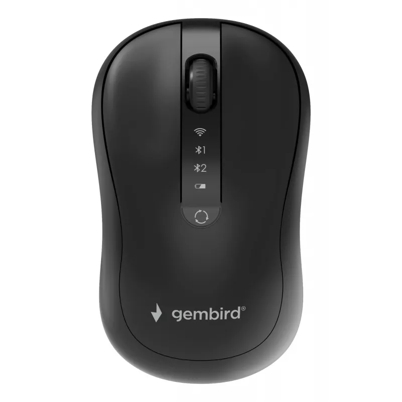 Gembird MUSW2-4B-01 Mouse wireless dual-mode (2,4 GHz + Bluetooth 5.0) con sensore ottico 1600 DPI, 4 tasti, ambidestro, nero