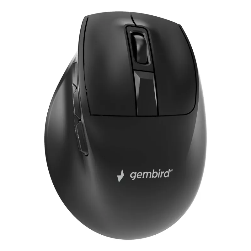 Gembird MUSW3-9B-01 mouse ergonomico wireless triple-mode (2,4 GHz + Bluetooth + USB-C), 2400 DPI, 9 tasti, nero