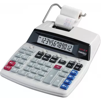 GENIE D69 PLUS Calcolatrice da tavolo con nastro, LCD 12 cifre, stampa a 2 colori, AC/batteria