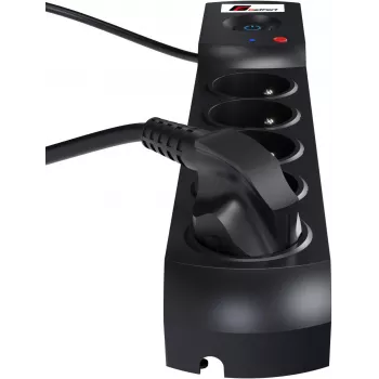 GETFORT 5P-3M-B ciabatta con protezione da sovratensione, 5 prese AC, cavo 3m, nero