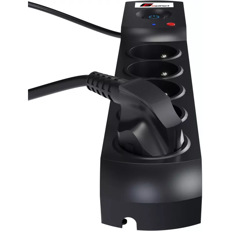 GETFORT 5P-3M-B ciabatta con protezione da sovratensione, 5 prese AC, cavo 3m, nero
