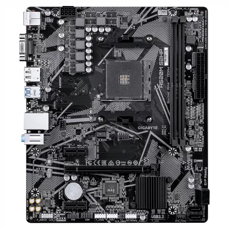 GIGABYTE A520M S2HP scheda madre AM4 Micro-ATX, DDR4, HDMI, D-Sub, DisplayPort, M.2, Gigabit LAN