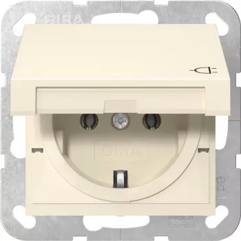 Gira 445401 Presa SCHUKO con coperchio a ribalta, System 55, bianco crema lucido