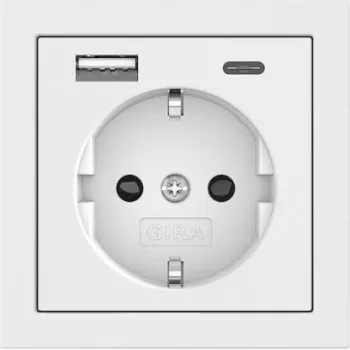 Gira presa SCHUKO con alimentazione USB, 2x USB-A 5V 2,1A, da incasso, bianco puro lucido 245970