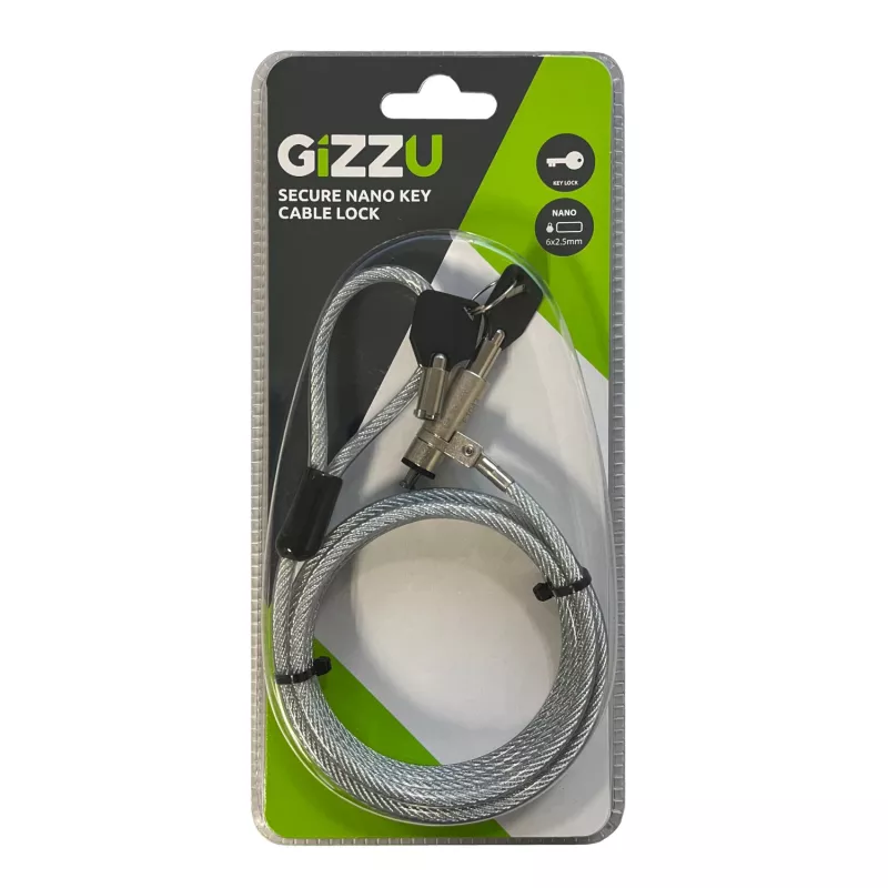 GIZZU Cavo di sicurezza Nano Key Lock 1,8 m con chiave - nero
