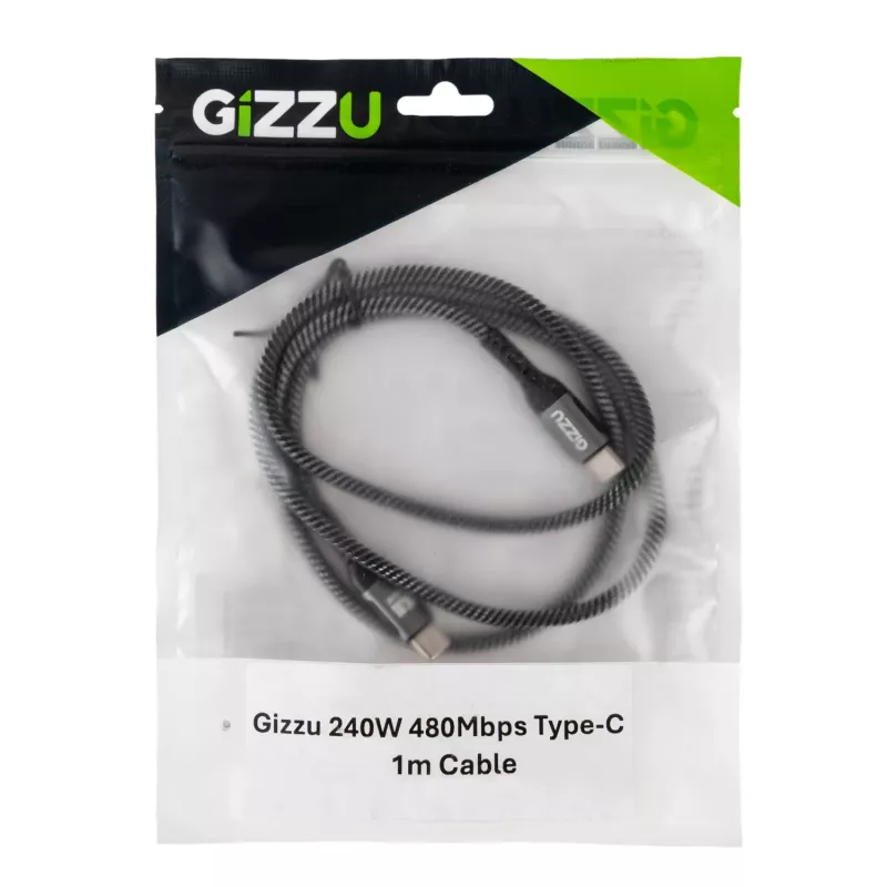 Cavo intrecciato GIZZU USB-C a USB-C 240W 480Mbps 1m nero