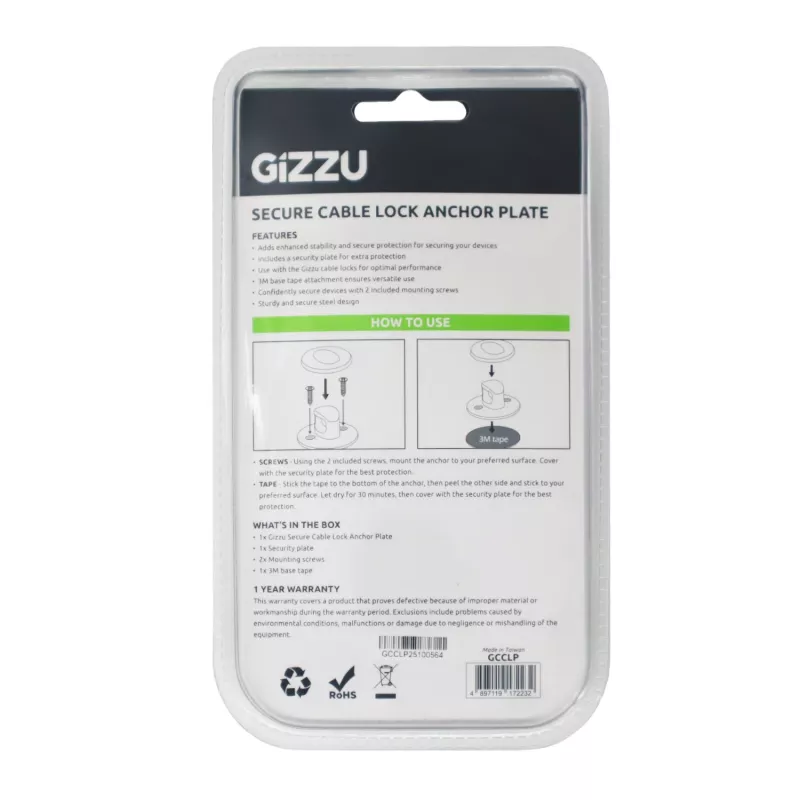 GIZZU Piastra di sicurezza per laptop - ancoraggio di sicurezza universale per lucchetti Kensington, adesiva, lega di zinco, argento