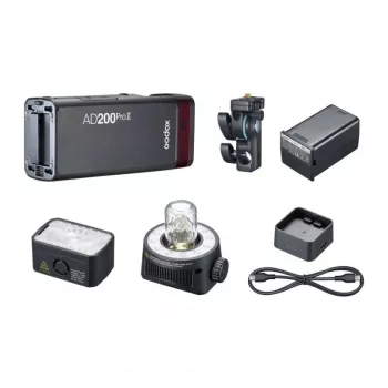 Godox AD200Pro II kit flash da taschino con Bare Bulb e Fresnel Head, 200Ws, TTL/HSS, sistema X 2,4GHz