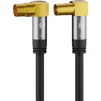 Goobay Cavo antenna TV 10 m, schermatura quadrupla, 135 dB, connettori coassiali angolari dorati, nero 70475