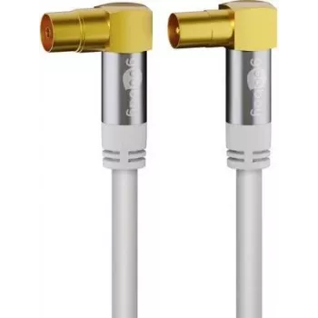 Goobay Cavo antenna TV (135 dB tip.), schermatura quadrupla, 1 m, bianco – dorato, connettore femmina coassiale 90° > connettore maschio coassiale 90° (70411)