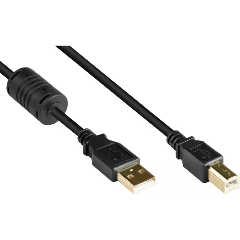 Good Connections Cavo USB 2.0 A su B con nucleo in ferrite, dorato, nero, 1m