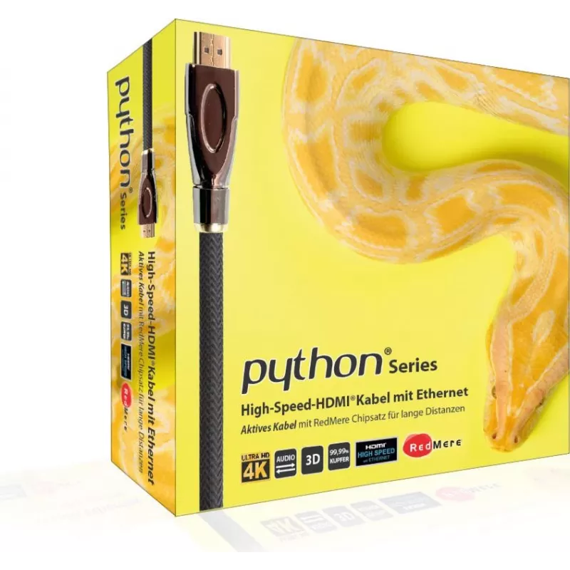 GoodConnections PYTHON Series cavo HDMI High-Speed con Ethernet, 4K UHD 60Hz, 18Gbps, placcato oro, treccia in nylon, 3m, nero (GC-M0018)
