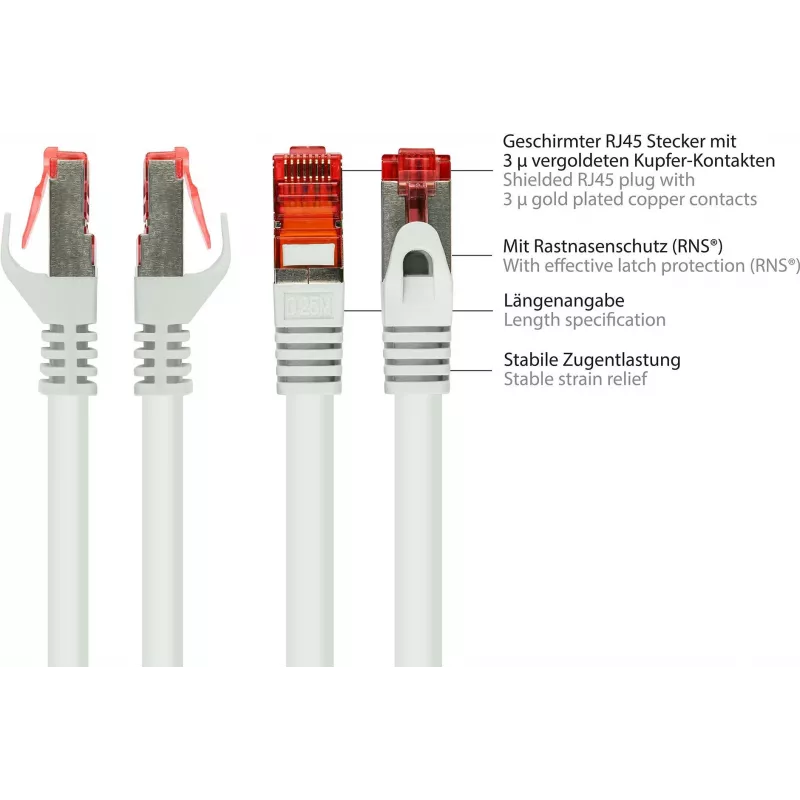 GoodConnections RNS® cavo patch Cat.6 S/FTP PiMF con protezione linguetta, bianco, 25m 8060-250W