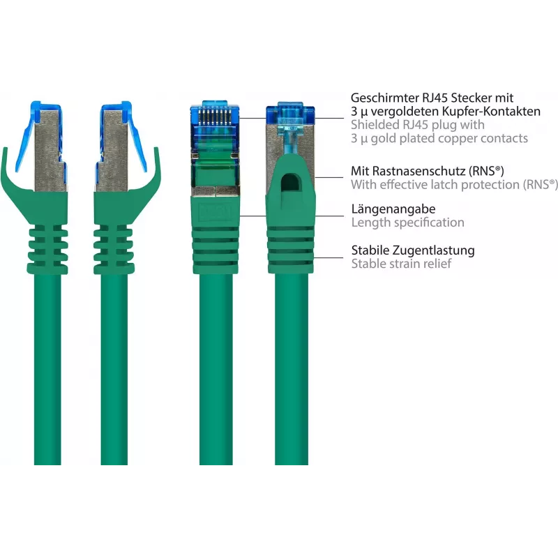GoodConnections RNS® cavo patch Cat. 6A S/FTP senza alogeni con protezione linguetta, 3 m, verde