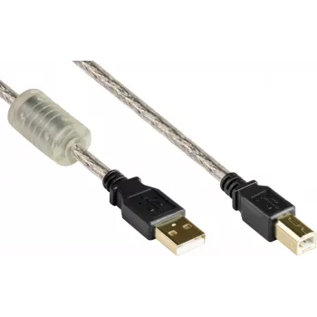 Good Connections cavo USB 2.0 di alta qualità con nucleo in ferrite e contatti dorati, trasparente, 5 m