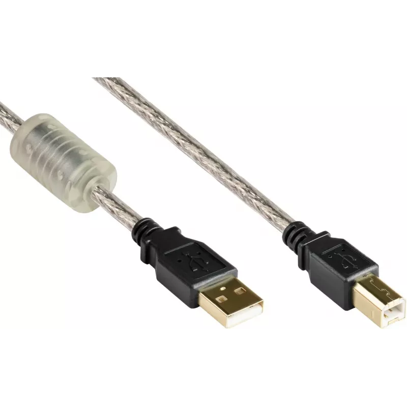 Good Connections cavo USB 2.0 di alta qualità con nucleo in ferrite e contatti dorati, trasparente, 5 m