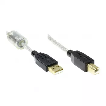 Good Connections cavo USB 2.0 di alta qualità con nucleo in ferrite e contatti dorati, trasparente, 5 m