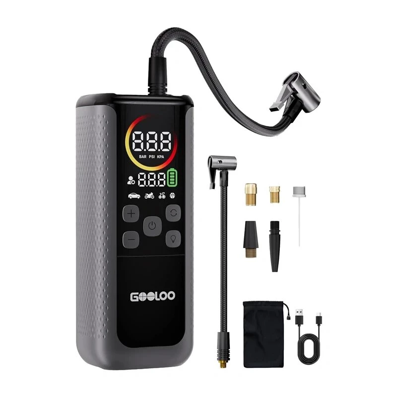 GOOLOO GT160 compressore d'aria doppio per auto, 160 PSI, power bank da 37 Wh, display LED, spegnimento automatico, torcia LED