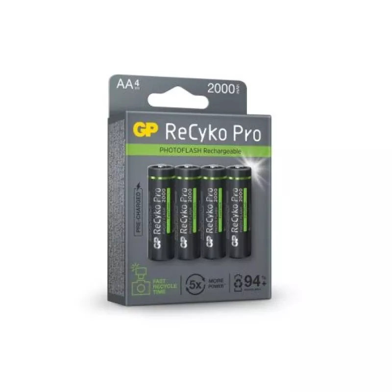GP Batteria (AA) ricaricabile ReCyko+ Pro Fast Flash, NiMH, blister da 4, 2000mAh