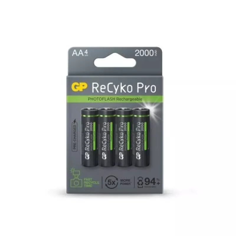 GP Batteria (AA) ricaricabile ReCyko+ Pro Fast Flash, NiMH, blister da 4, 2000mAh