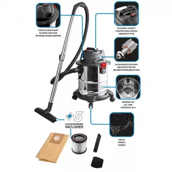 Graphite 58GE124 aspira liquidi e solidi in acciaio inox 30L con presa per utensili, 1500W