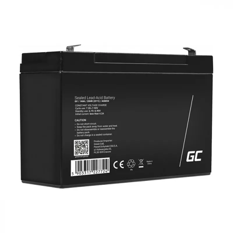 Green Cell Batteria sostitutiva AGM34 6V 14Ah AGM piombo-acido con separatori in fibra