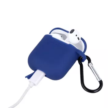 GreenGo custodia in silicone blu scuro con gancio per Apple AirPods