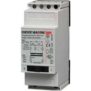 Grothe Trasformatore per campanelli GT 3173 S 4-12V 2/1,5A con interruttore di rete (14083)