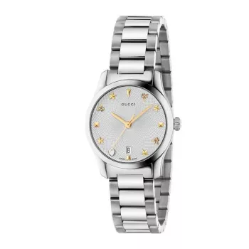 Gucci G-Timeless orologio donna YA126572A 27mm acciaio quadrante argento con indici in diamante svizzero al quarzo