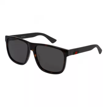 Gucci GG0010S-003 Occhiali da sole uomo squadrati, montatura nero lucido, lenti grigie, 58/16/145 mm