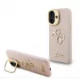 Guess Apple iPhone 16 Pro Max Custodia in PU effetto grano di mais con logo 4G, stand e cornice fotocamera rosa