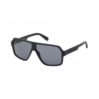 GUESS GF00047-6102A Occhiali da sole uomo rettangolari - montatura nero lucido, lenti fumé, 61mm