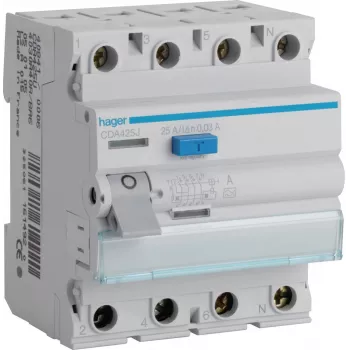 HAGER CDA425J 25A 4P 30mA Tipo A RCCB Interruttore differenziale 6kA