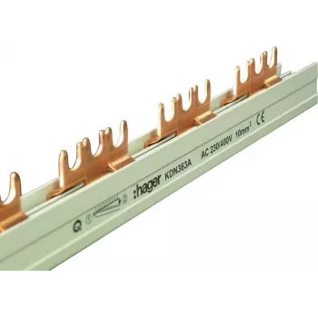 Hager KDN363A Barra di fase tripolare, connessione a forcella, 10 mm², 63 A, 12 moduli