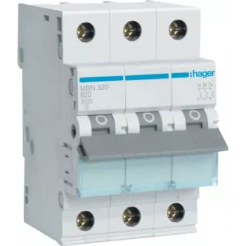 Hager MBN320 Interruttore automatico tripolare 20 A curva B, 6 kA, 3 moduli