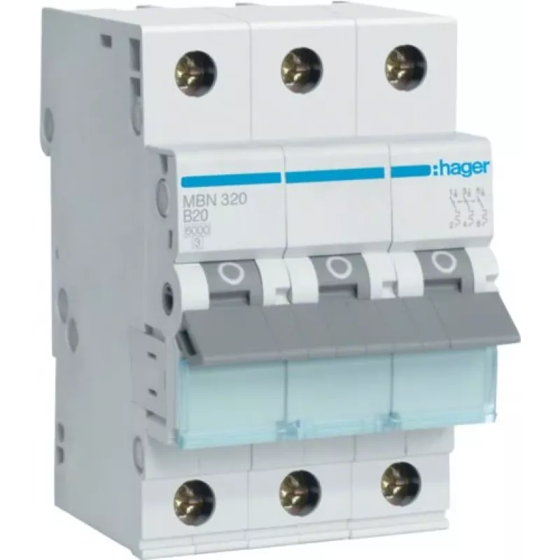 Hager MBN320 Interruttore automatico tripolare 20 A curva B, 6 kA, 3 moduli