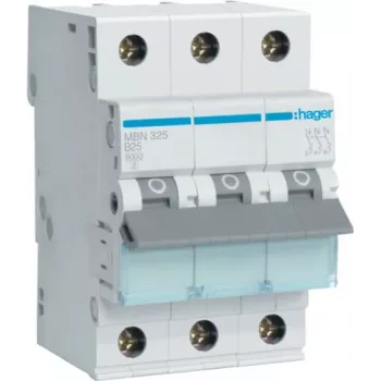 Hager MBN325 interruttore automatico magnetotermico tripolare 25 A curva B, 6 kA, 3 moduli