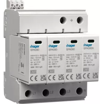 HAGER SPA931 scaricatore di sovratensione SPD T1+T2 B+C 4P 4M 12.5/50kA 1.5kV TN-S