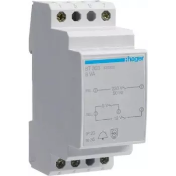 Hager ST303 trasformatore per campanello 230V a 8V/12V 8VA 2 moduli