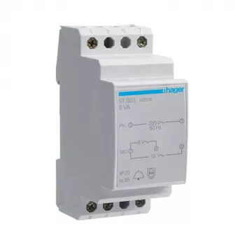 Hager ST303 trasformatore per campanello 230V a 8V/12V 8VA 2 moduli