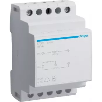 HAGER ST305 trasformatore per campanello 230V a 8/12V AC 8VA guida DIN